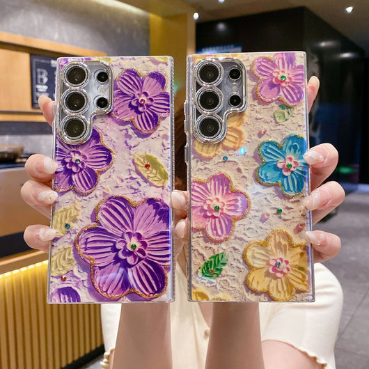 Funda para Celular con Diseño Floral de Diamantes y Protección de Lente - Image 3