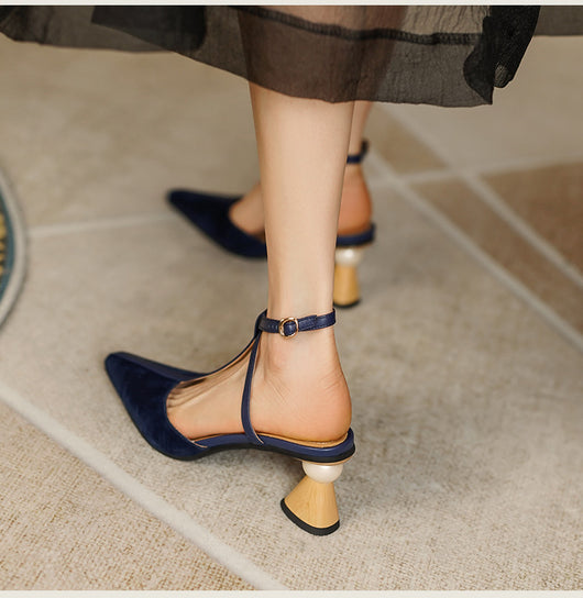 Sandalias Retro Francesas de Tacón Grueso con Hebilla en Gamuza para Mujer - Image 9