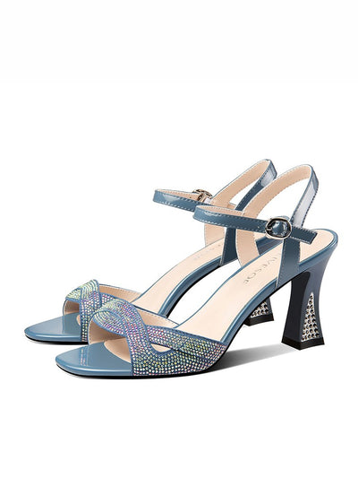 Sandalias de Tacón Alto con Brillantes y Cuero para Mujer - Image 10