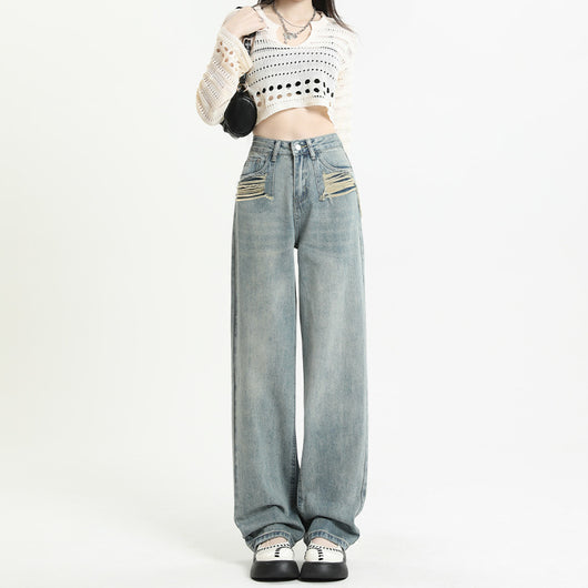 Pantalones Rectos Talle Alto con Roturas para Mujer - Image 7