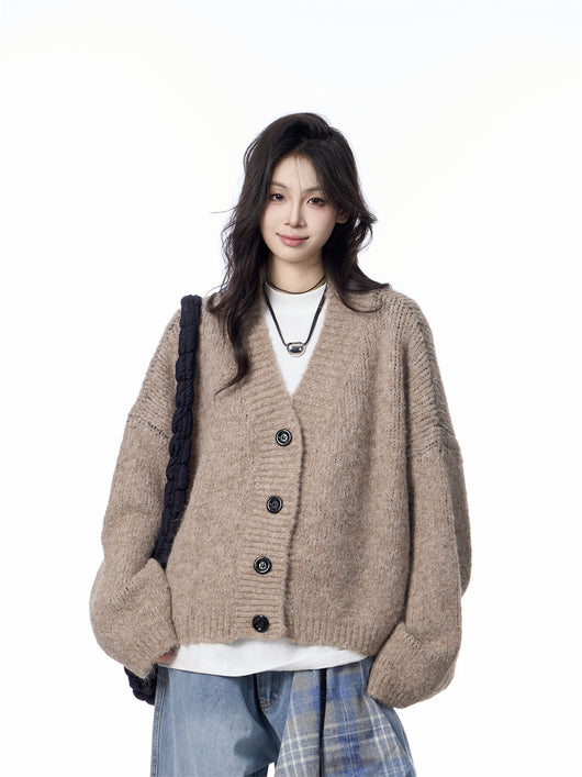 Cardigan de Punto Cuello V Mujer Estilo Relajado Suéter Holgado - Image 26