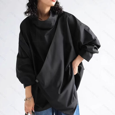 Camisa Elegante de Manga Larga con Cuello Cascada Oscuro - Image 5