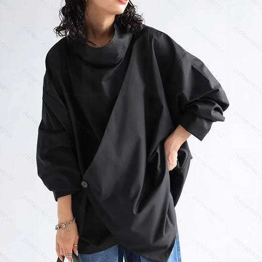 Camisa Elegante de Manga Larga con Cuello Cascada Oscuro - Image 5