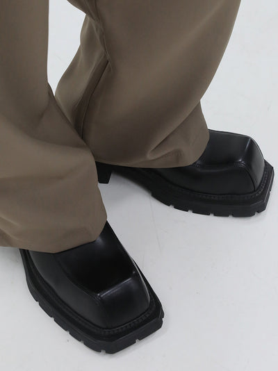 Zapatos de Cuero Mujer Cabeza Cuadrada Suela Gruesa Estilo Casual - Image 3