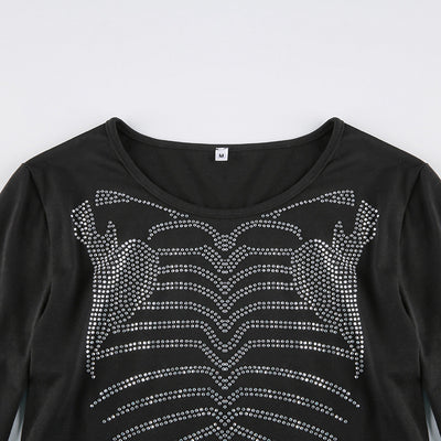 Blusa Crop Top Esqueleto con Cristales - Estilo Gótico para Mujer - Image 9