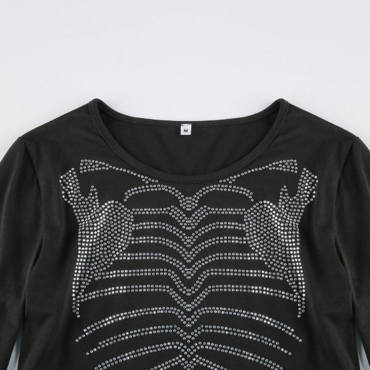 Blusa Crop Top Esqueleto con Cristales - Estilo Gótico para Mujer - Image 9