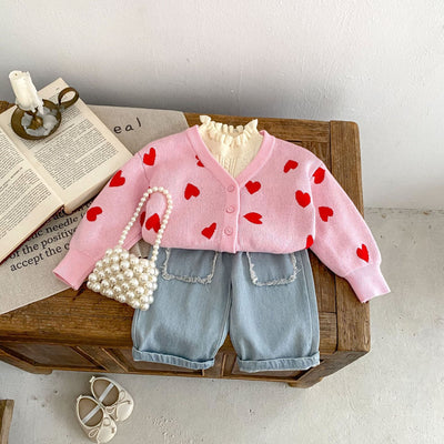Cardigan de Punto Rosa con Corazón para Bebé Niña - Suéter Infantil Cuello V - Image 22