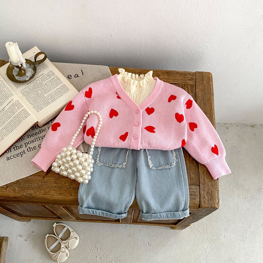 Cardigan de Punto Rosa con Corazón para Bebé Niña - Suéter Infantil Cuello V - Image 22