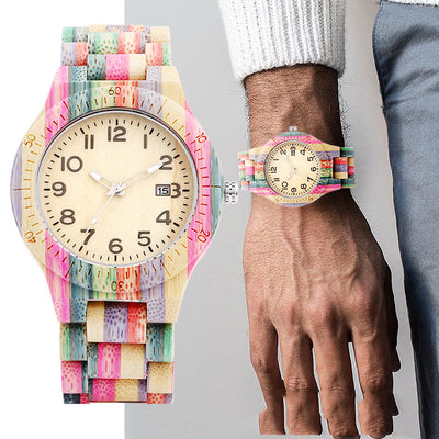 Reloj de Pulsera Bambú con Movimiento Esqueleto y Esfera Grande Colorida - Image 8