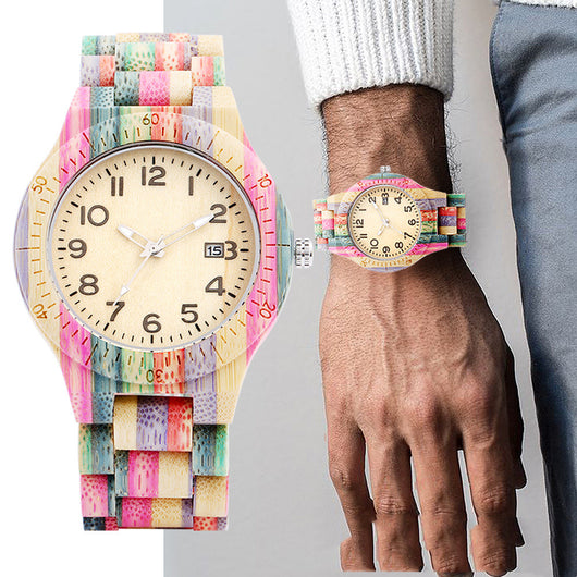 Reloj de Pulsera Bambú con Movimiento Esqueleto y Esfera Grande Colorida - Image 8