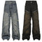 Jeans Rectos con Costuras Deconstruidas y Borde Plisado
