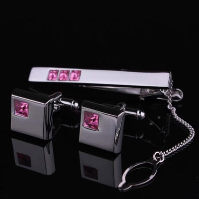 Conjunto de Accesorios para Traje: Gemelos Plateados con Cristales, Pasador de Corbata y Corbata - Image 7