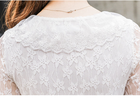 Falda Midi de Encaje Blanco Cintura Alta