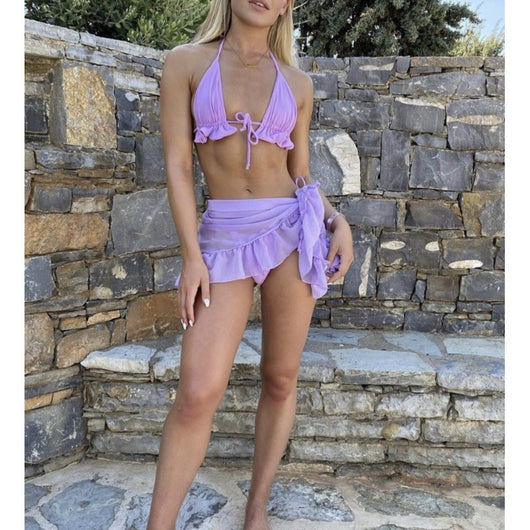 Bikini Deportivo con Falda Plisada de Malla - Estilo Europeo