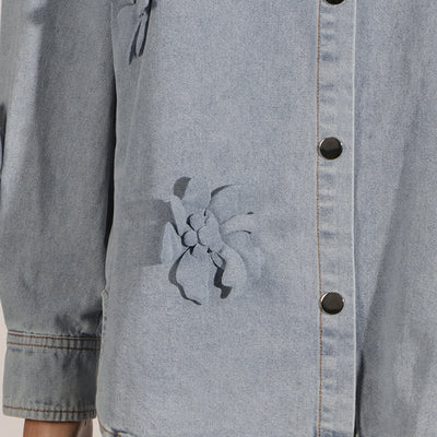 Blusa Denim con Flores 3D - Estilo Minimalista para Verano - Image 11