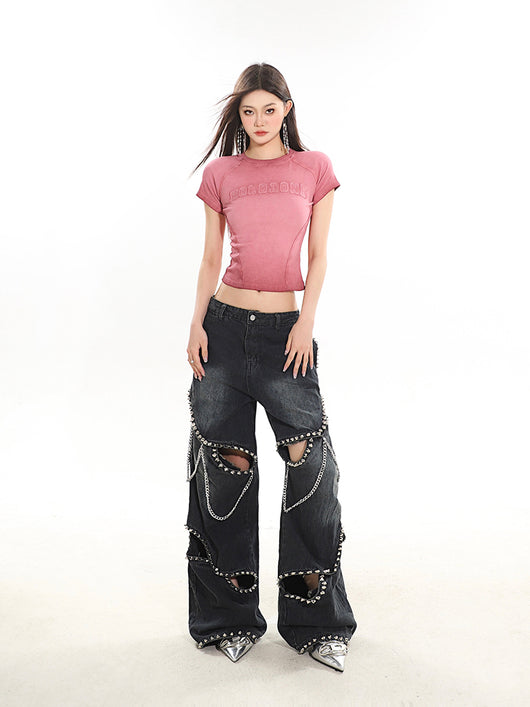 Jeans con Cadena de Remaches Hueca de Diseño Industrial - Image 17
