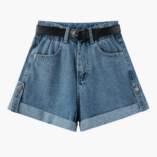 Shorts de Mezclilla Cintura Alta con Efecto Rizado