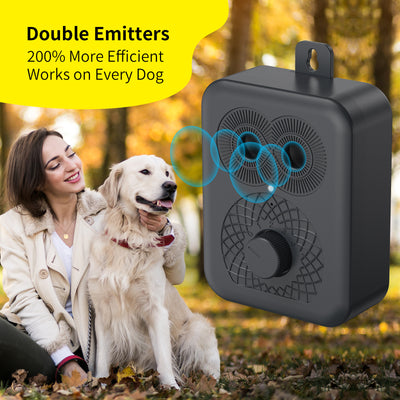 Black rechargeable anti-dog barking device with two speaker grilles, a white indicator light, and a numbered rotary dial. - Image 7