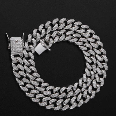 Cadena Cubana Hip Hop 12mm Chapada en Oro Real con Diamantes Completos - Image 4