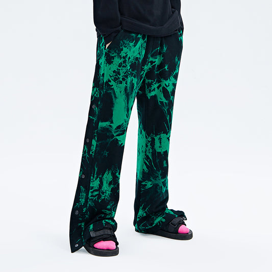 Pantalones Hombre Tie Dye Negro y Verde con Cierre de Cremallera