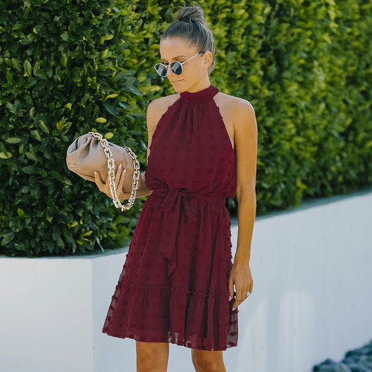 Vestido Halter de Chifón con Escotes Jacquard - Image 27