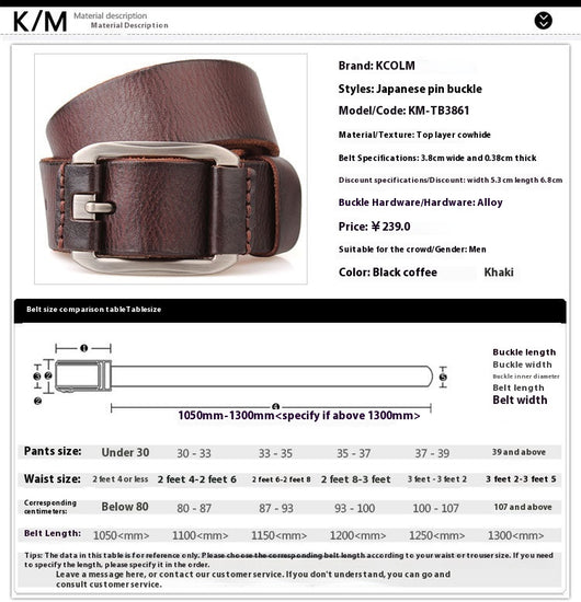 Cinturón de Cuero Genuino para Hombre con Hebilla de Pasador Ajustable - Image 9