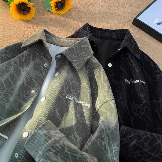 Camisa de Pana Bordada Estilo Retro Americano Premium para Hombre