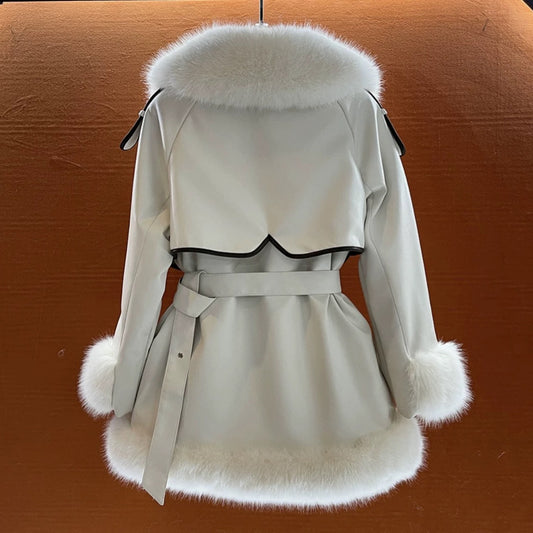 Abrigo de Lujo con Cuello de Piel Voluminoso para Mujer - Image 2