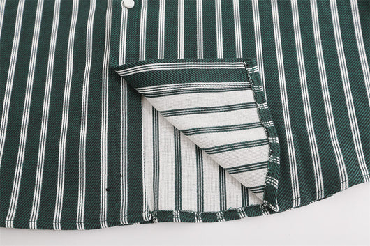 Camisa Casual de Manga Larga con Rayas Verticales y Bolsillo Contraste - Image 8
