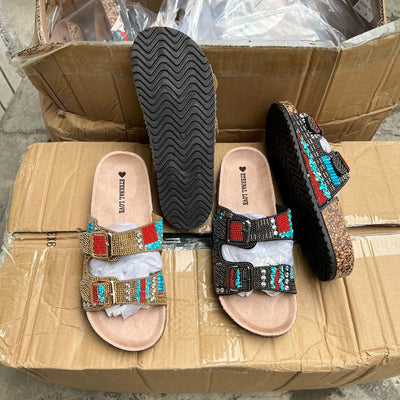 Sandalias Étnicas Doradas con Detalles Brillantes para Mujer - Image 7