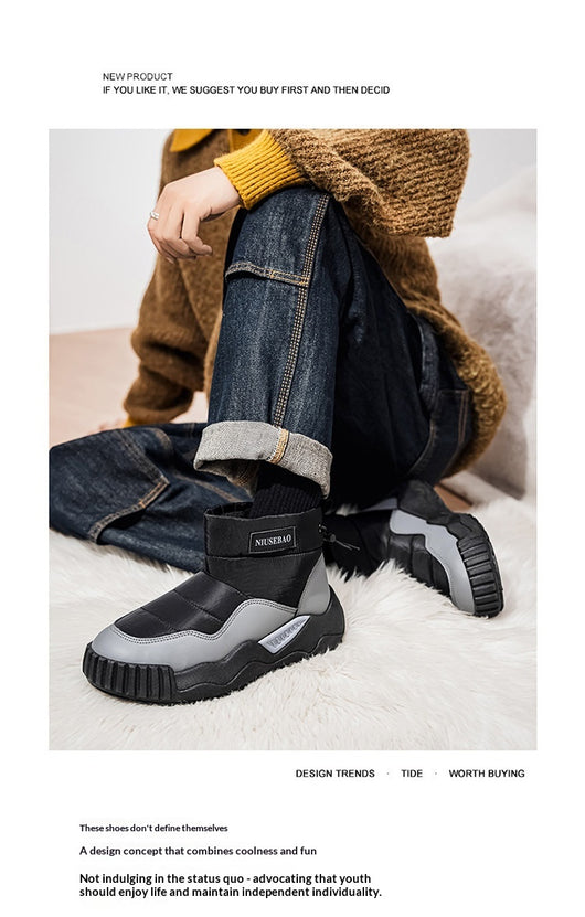 Botas Casuales de Algodón Cálidas para Hombre - Botines Estilo Mid-Top - Image 13