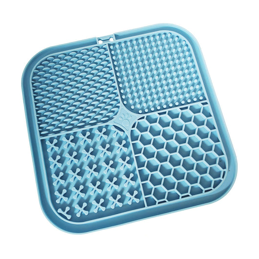 Gray silicone pet licking pad with four textured sections, designed for slow feeding and anti-choking. - Image 37