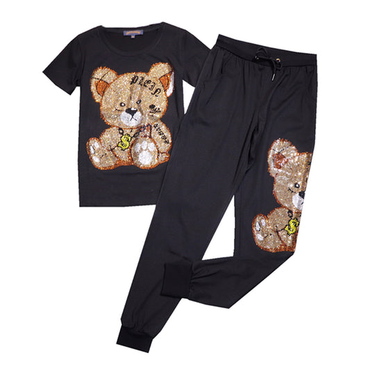 Camiseta Infantil Estampado Oso con Strass y Pantalón Casual - Image 7