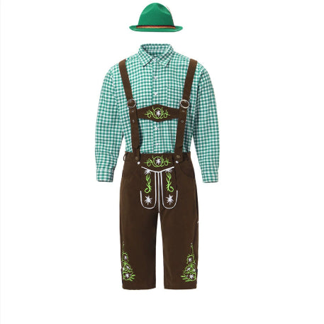 Conjunto Completo para Festival de Cerveza - Overol Denim, Camisa y Gorro - Image 7