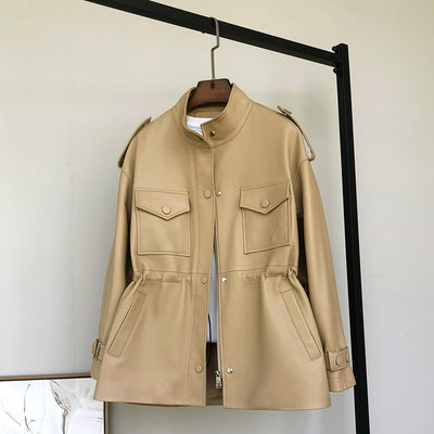 Abrigo Trench de Cuero Gamuza con Cintura Ajustada - Image 10