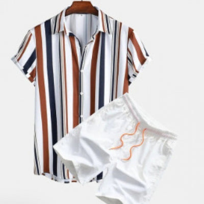 Conjunto Casual de Cardigan y Shorts con Estampado Digital