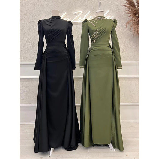 Vestido Islámico Elegante de Manga Larga con Cuello Mao Desmontable - Image 4
