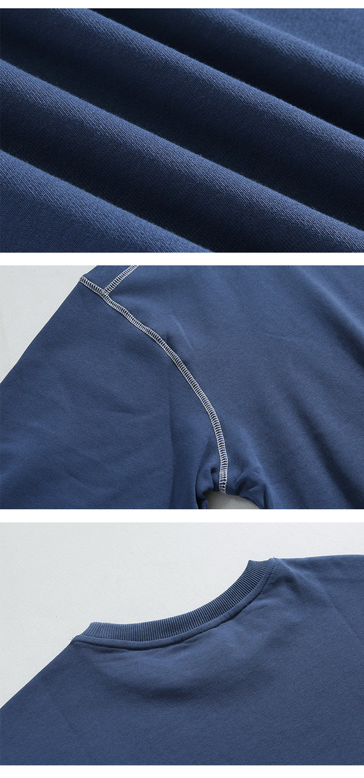 Sudadera Cuello Redondo Hombre Diseño Suelto Otoño Camiseta Manga Larga Color Sólido - Image 15