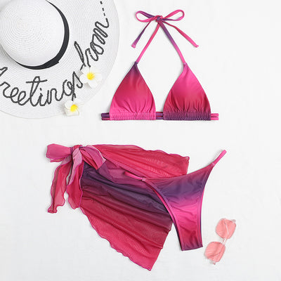 Traje de Baño Degradado de Tres Piezas Sexy - Image 9