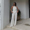 Conjunto de Pantalón Ancho Cintura Alta y Chaleco Plisado sin Mangas - Blanco