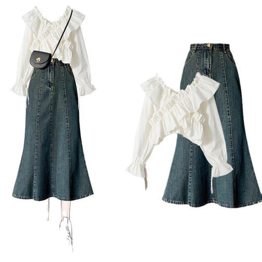 Conjunto Falda Denim con Tirantes para Mujer - Set de 2 Piezas - Image 6