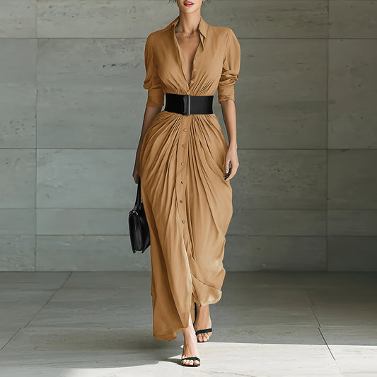 Vestido Camisero Elegante con Solapa y Cinturón