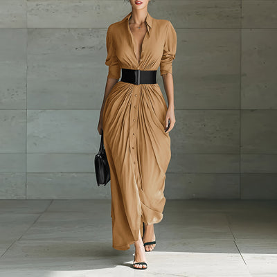 Vestido Camisero Elegante con Solapa y Cinturón