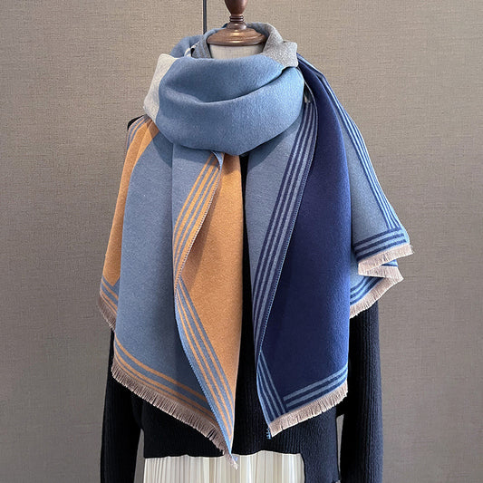 Bufanda de Cachemira Gruesa con Combinación de Colores para Mujer Invierno - Image 2