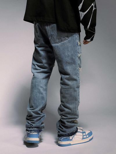 Jeans Rectos Destruidos con Diseño Spider Web - Image 5