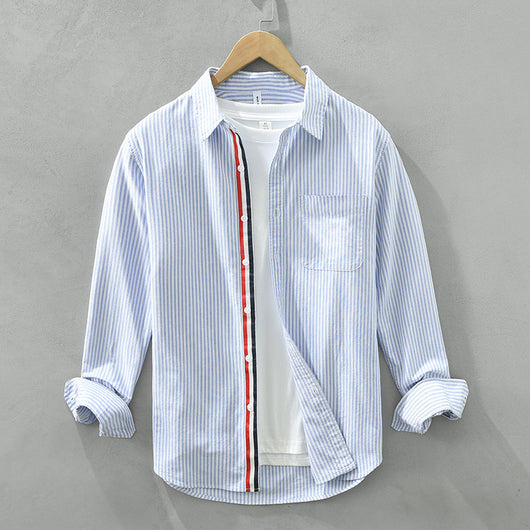Camisa Casual Manga Larga a Rayas Verticales Estilo Japonés para Hombre