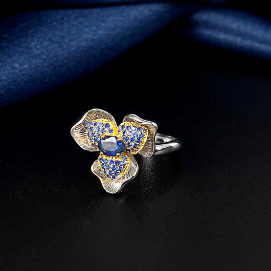 Anillo de Plata 925 con Zafiro y Diseño Floral Exclusivo para Mujer - Image 5