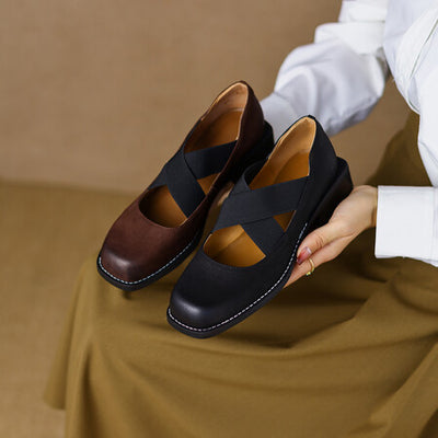 Zapatos Retro de Cuero Gamuza con Tacón Bajo y Elástico Ajustable - Image 19