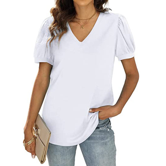 Blusa Casual Mujer Cuello V Manga Abullonada Suelta - Estilo Europeo Americano - Image 2