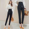 Pantalón Negro Cintura Alta Ajustado Multiuso para Mujer